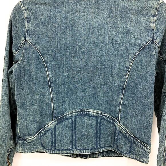 FREE PEOPLE x WE THE FREE Fast Lane Denim Moto Jacket Small Alchemy Blue NWT - Picture 10 of 13